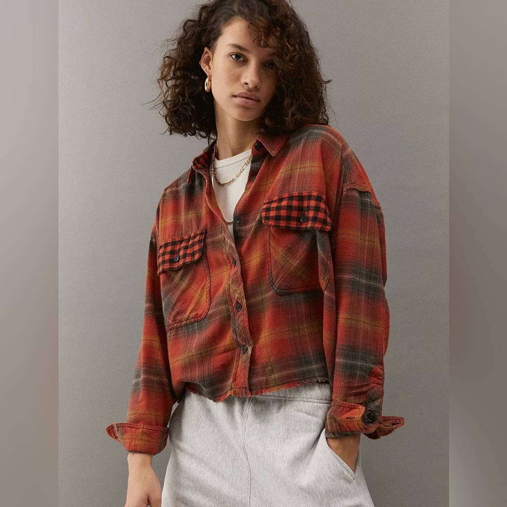 BDG Rayne Flannel Boxy Cropped Button-Down